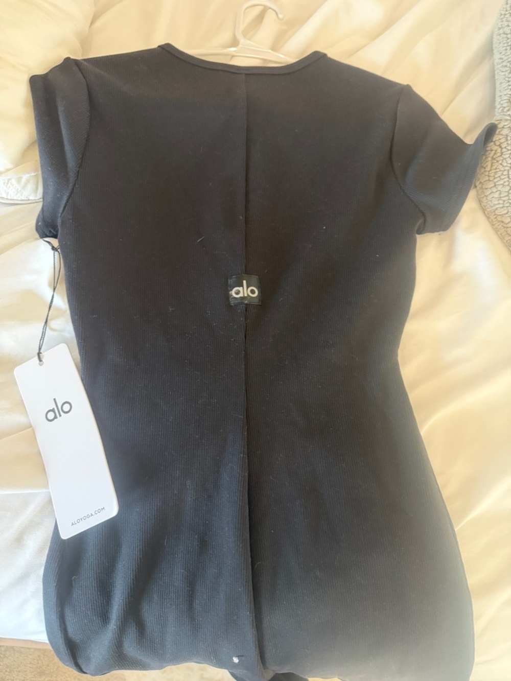 Alo Black Ribbed Short Sleeve Goddess dress